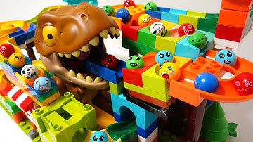 Satisfying Building Blocks Marble Run Time travel! A giant Tyrannosaurus 3D block coaster!