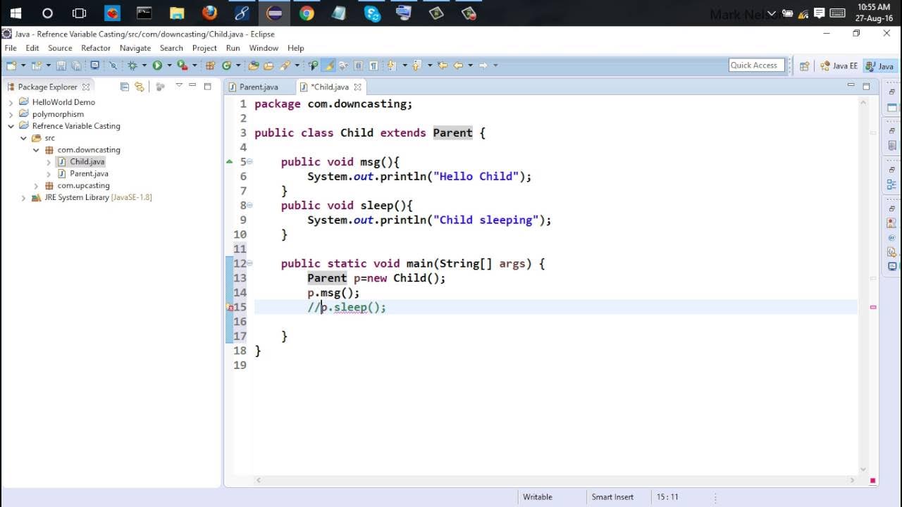 java downcasting using eclipse9 - YouTube