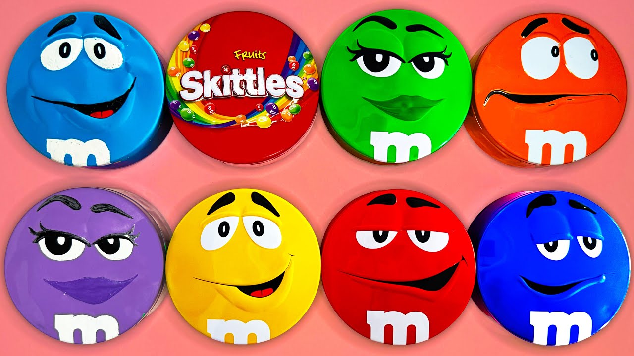 6 Minutes Satisfying with Top Unpacking Skittles Chewies and Sweet M&M'S Candy From Glossy Tins ASMR