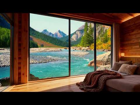 Cozy Cabin River ASMR 🌲🏞️ Flowing Water, Pine Forest & Mountain Views | Relaxing Ambience