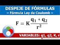 DESPEJE DE FÓRMULAS - LEY DE COULOMB - (Todas las Variables q1, q2, r, K)