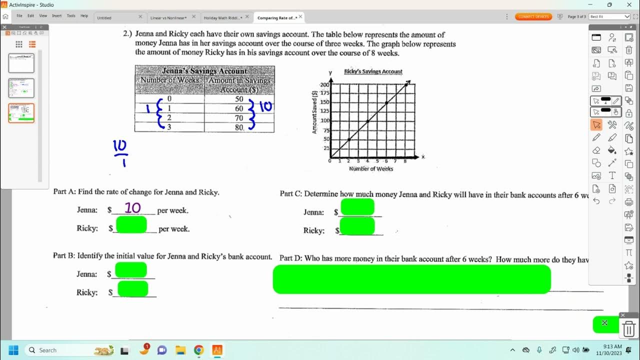 Comparing Rate Of Change And Initial Value Worksheet