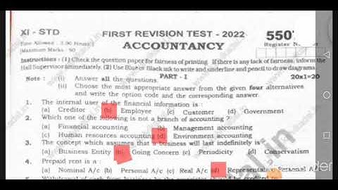 CLASS-11 ACCOUNTANCY REVISION EXAM QUESTION PAPER AND ANSWER KEY 2021-2022