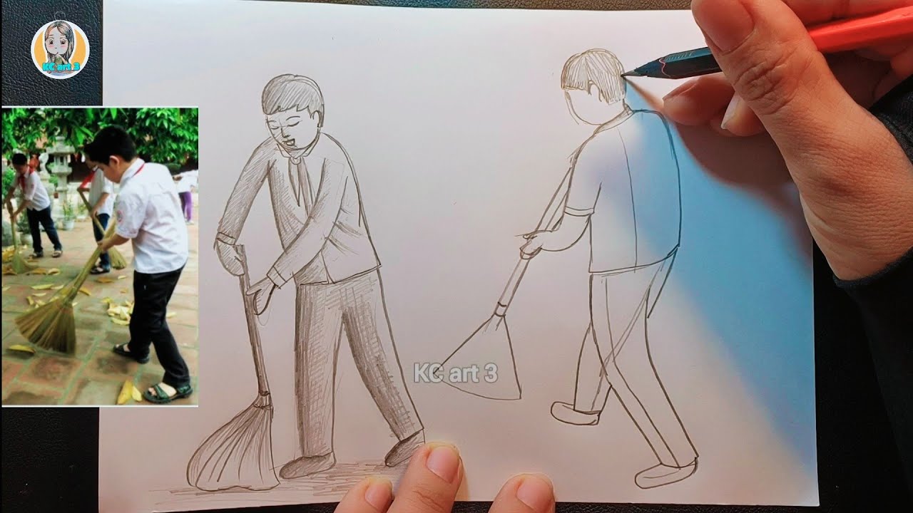 Vẽ kí họa dáng người | kí họa dáng người quét rác | Mĩ thuật lớp 9 ...