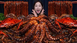 [Mukbang ASMR] Giant Octopus in Seafood Market ! 🐙 Jjajang Noodles Seafood Boil Recipe Ssoyoung