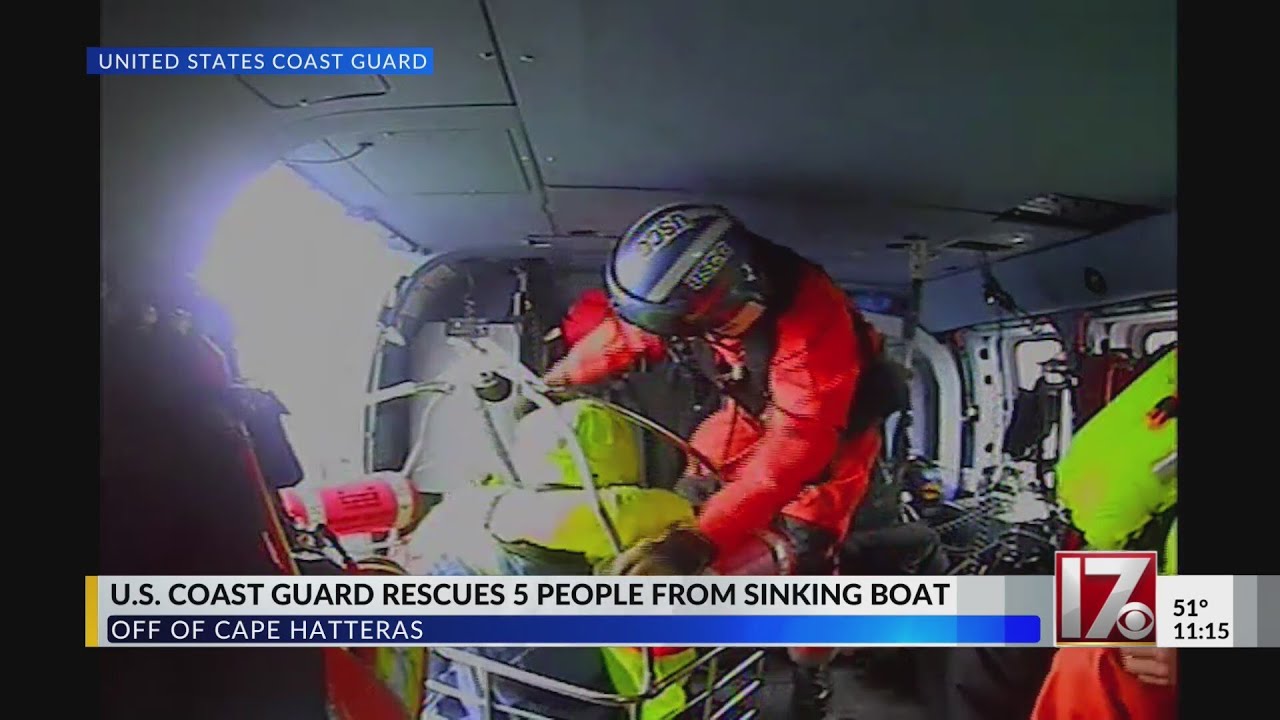 USCG rescues 5 from sinking boat of NC coast - YouTube