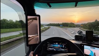 Truck driving in the Dusk | New Mercedes Actros |   Meisenheim |