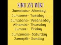 Siku Za Wiki Days Of The Week