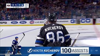 Nikita Kucherov makes his 100th assist in a season vs Leafs, gets a standing ovation (15 apr 2024)