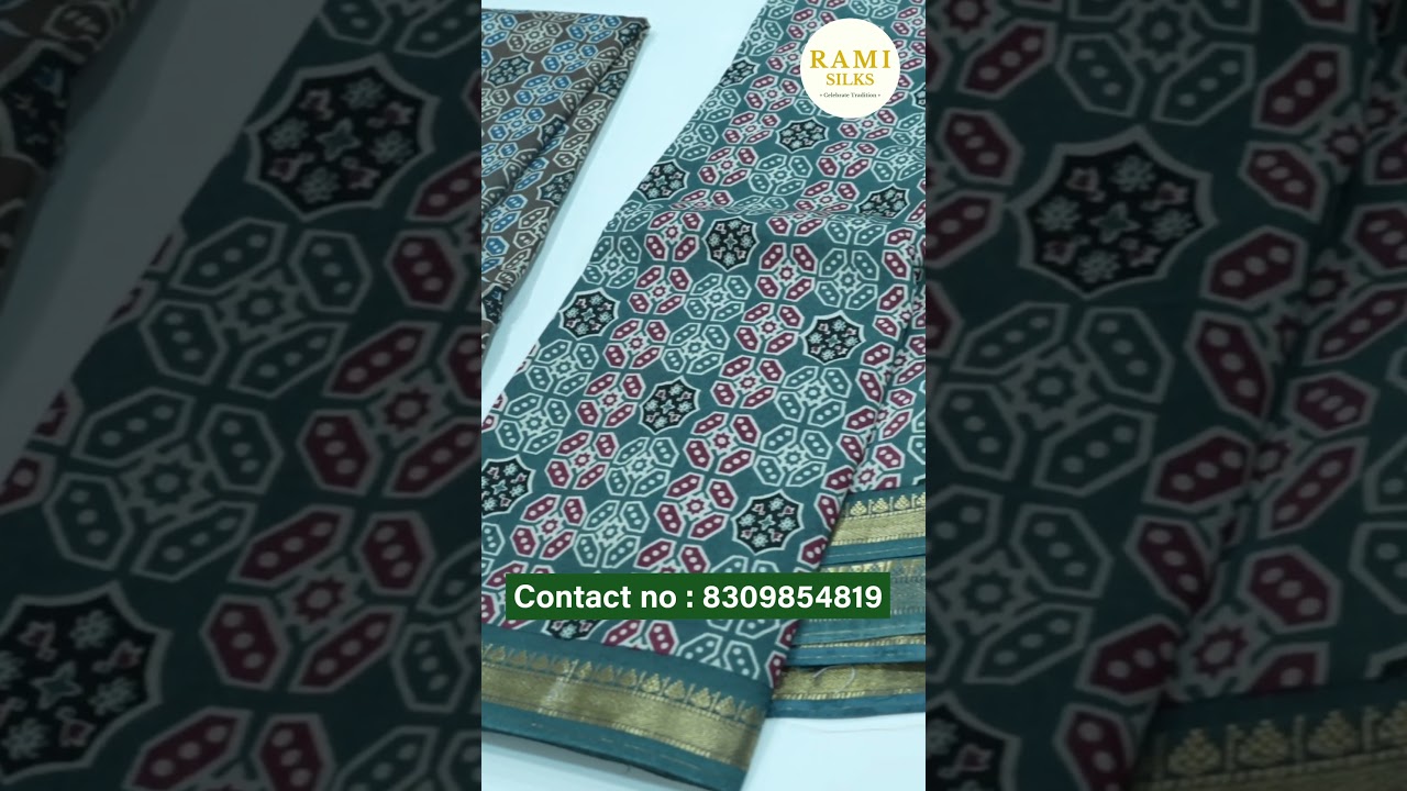 Modal Semi Silk Sarees With all over Ajrakh Print || Rami silks