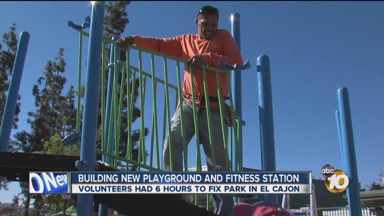 More than 200 volunteers help build new playground, fitness station in