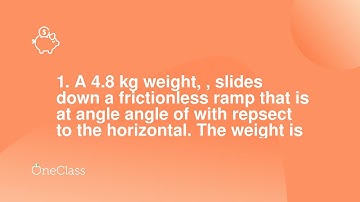 1 A 48 kg weight, , slides down a frictionless ramp that is at angle angle of with repsect to the