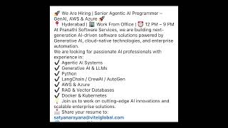 🚀 We Are Hiring | Senior Agentic AI Programmer – GenAI, AWS & Azure #jobs #aws #azure #awsdevops