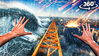 360° CRANE LIFT CRASH - TSUNAMI, FLOOD and METEOR RAIN 5k VR 360 video