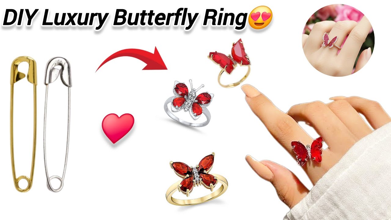DIY Luxury Butterfly Ring |Crystal Jewellery Making| Handmade Butterfly Ring | DIY Safety Pin Rings 