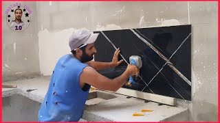 Excellent techniques in building kitchen walls using large size ceramic tiles 60 x 120 cm