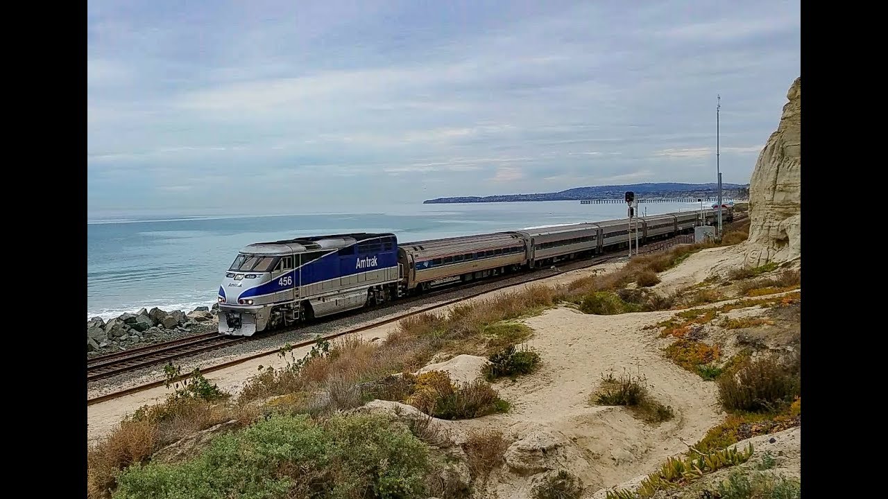 Two Amtrak Surfliner Trains at San Clemente W/ Veterans NCPU!