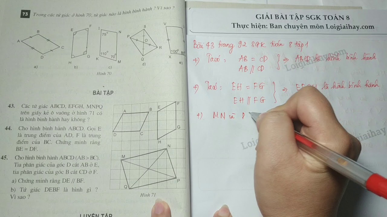 Giải bài 43 trang 92 SGK toán 8 tập 1 - youtube