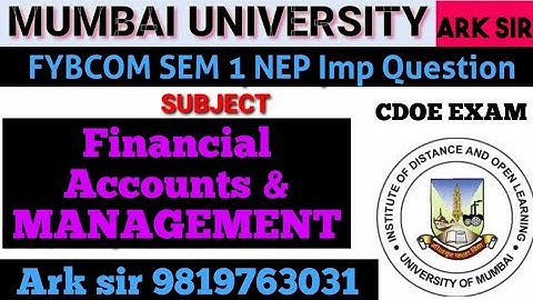 Financial Accounting & MANAGEMENT |Fybcom sem1 nep||Imp Question| Mumbai University CDOE Exam