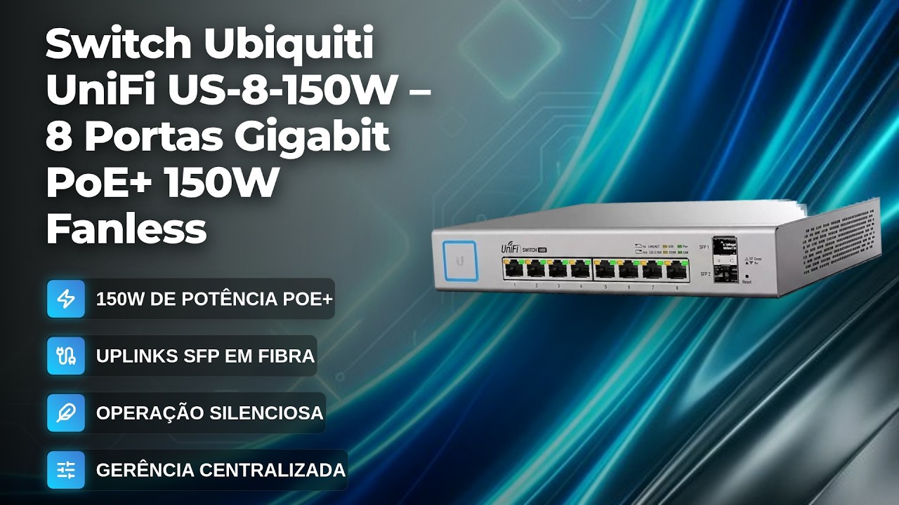 Switch Gerenciável Ubiquiti UniFi US-8-150W 8 Portas Gigabit PoE+