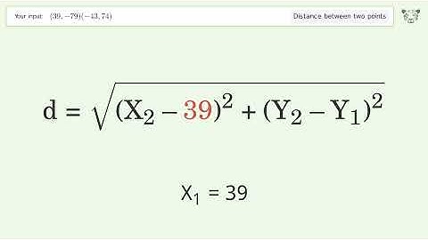 Find the distance between two points p1 (39,-79) and p2 (-43,74): Step-by-Step Video Solution
