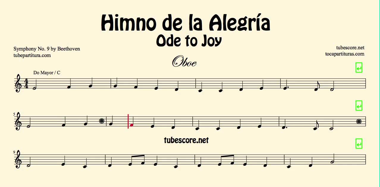 Ode to Joy Sheet Music for Oboe Himno de la Alegría Partitura de Oboe