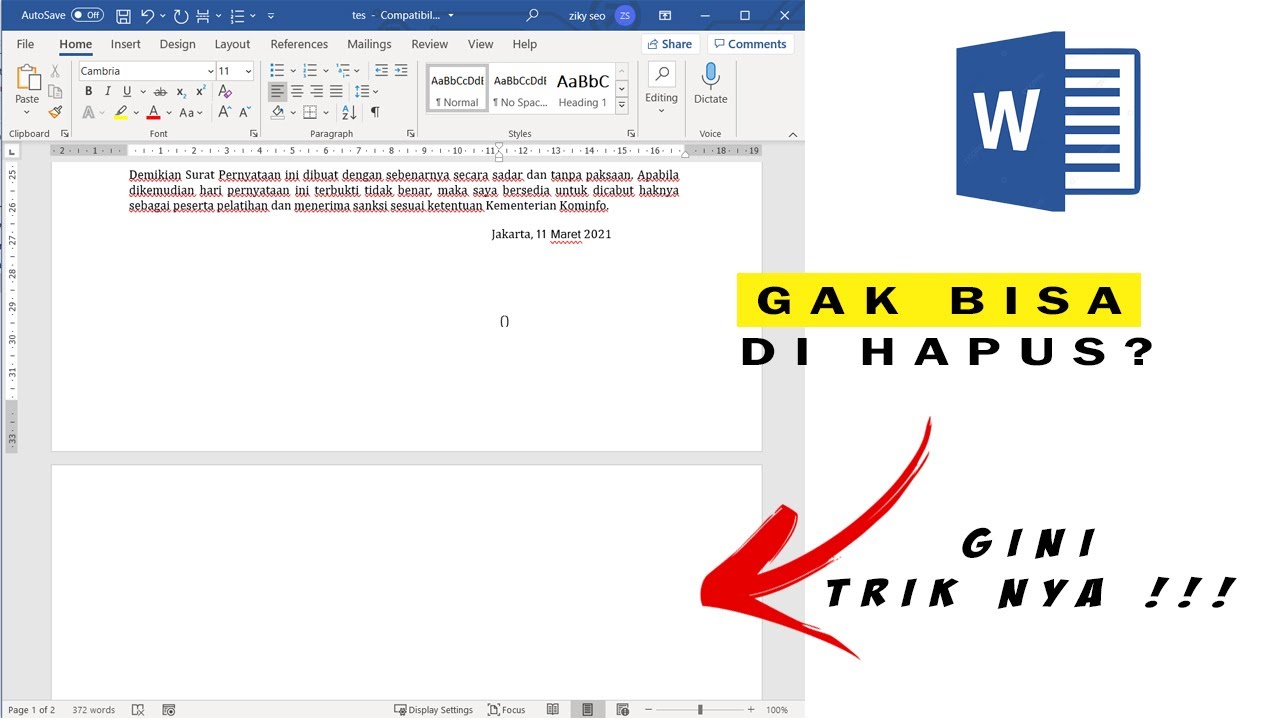 Trik Cara hapus Halaman Kosong Terakhir Di Word 