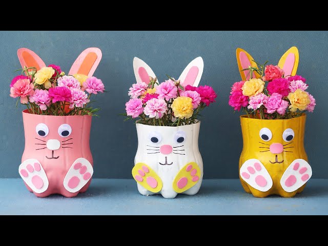 Ide Pot Bunga Kreatif, Pot Bunga Berbentuk Kelinci Dari Botol Plastik Daur Ulang Yang Cantik class=
