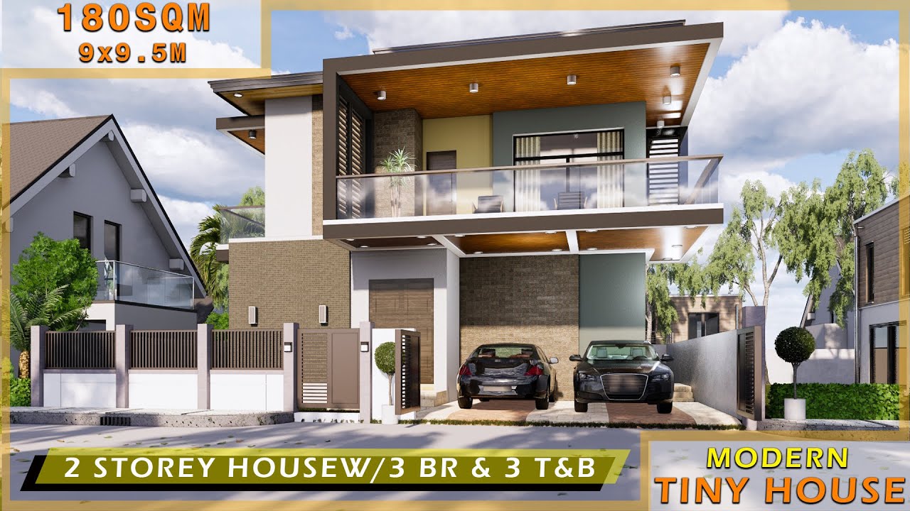 SMALL HOUSE DESIGN - ( 9m x 9.5m ) 180 SQ.M 2 STOREY HOUSE WITH 3