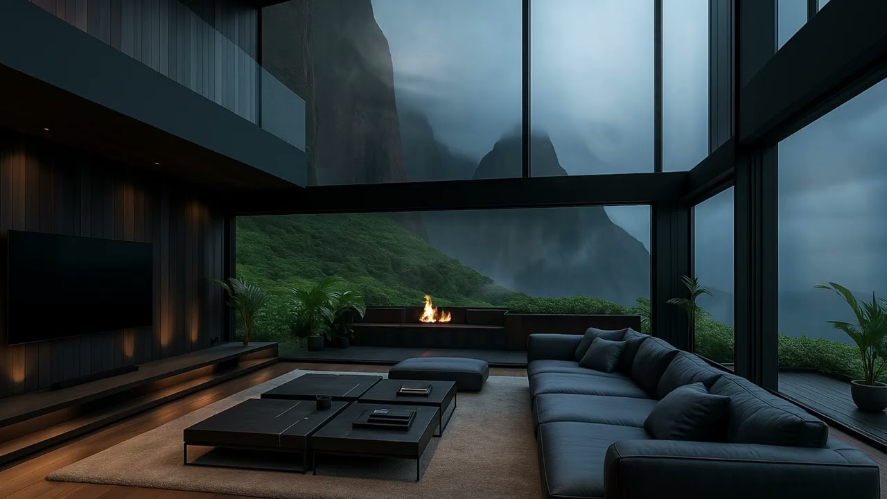 8 Hours of Foggy Mountain Ambience 🌫️ Modern Luxury Room with Fireplace & Relaxing Music