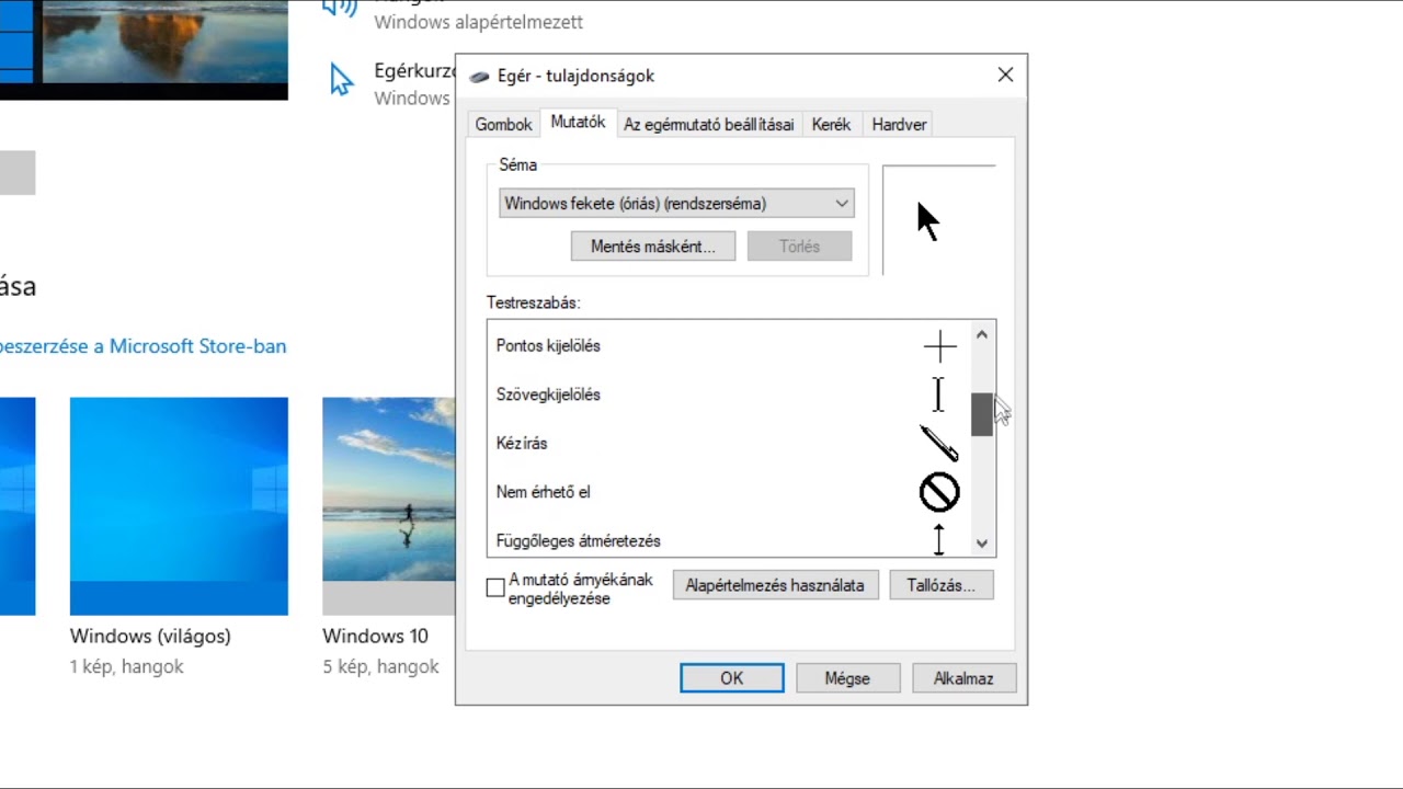 Az egérmutató kinézetének módosítása Windows 10 alatt. - YouTube