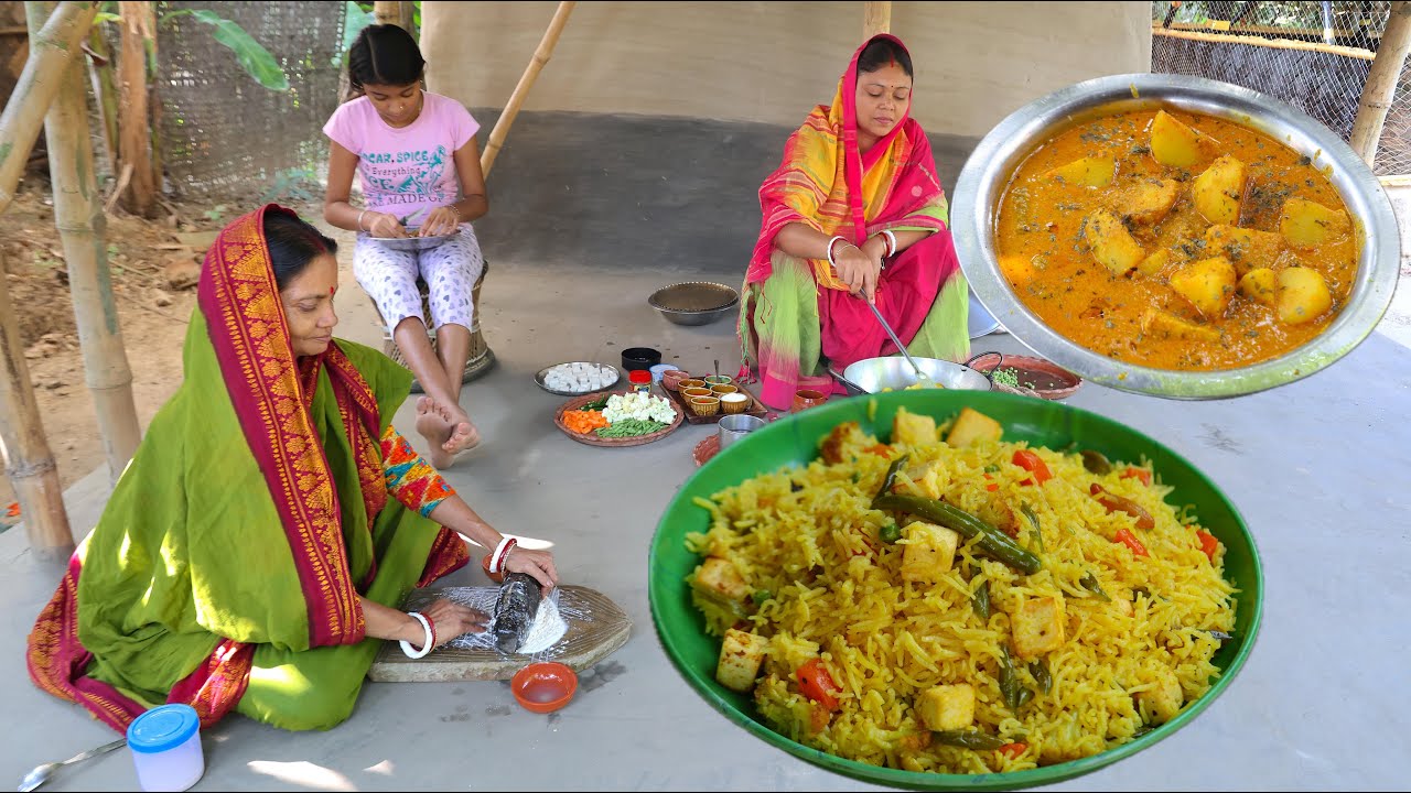 ঝরঝরে ভেজ পোলাও ও কাশ্মীরি আলুর দম  / Vegetable Polao & Kashmiri Alur dom