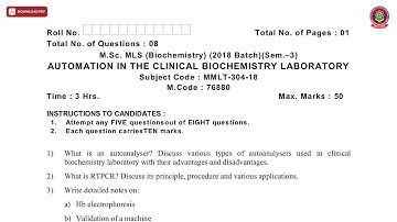 MSC MLS 3RD SEM BIOCHEMISTRY AUTOMATION IN THE CLINICAL BIOCHEMISTRY LABORATORY JAN 2021 | PTU