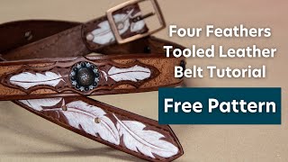 Four Feathers Tooled Leather Belt