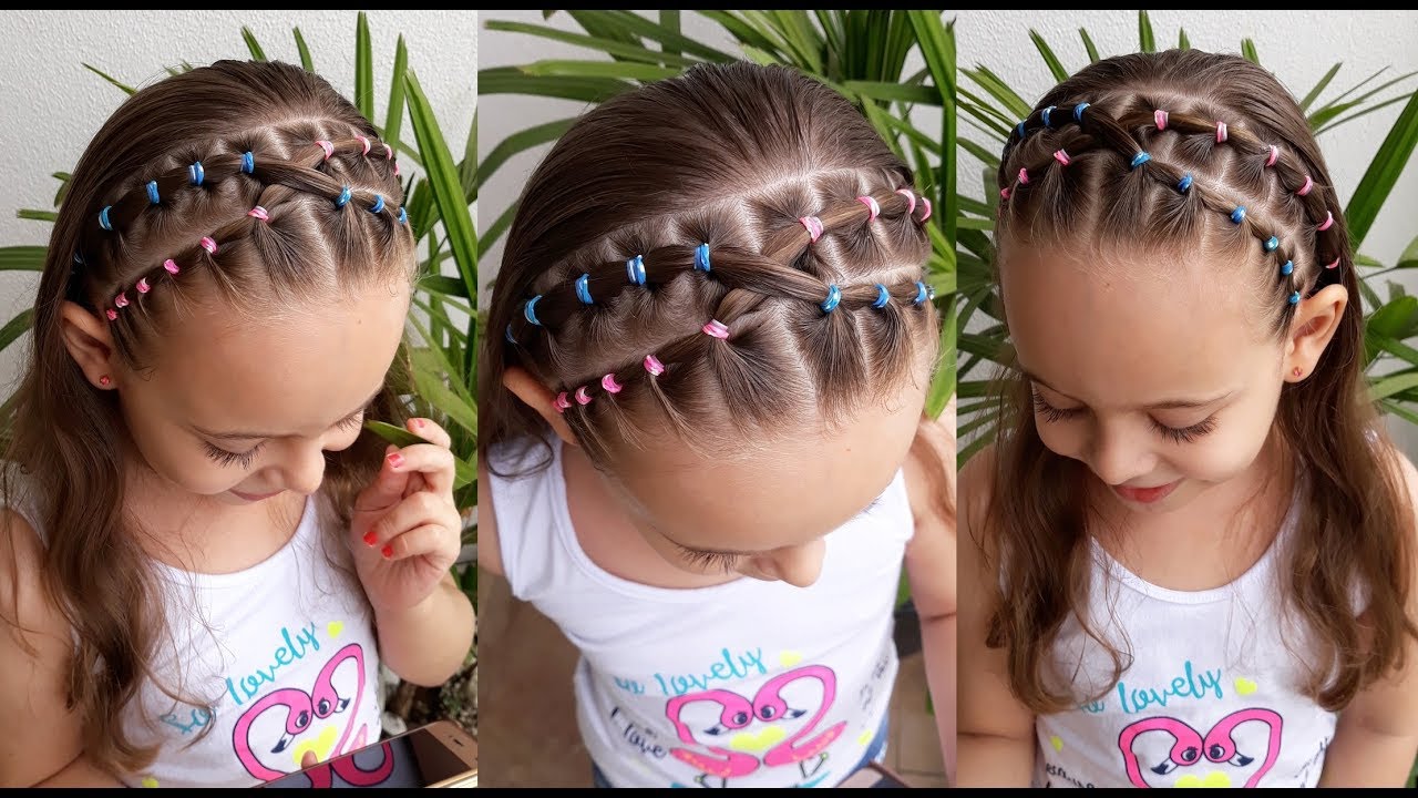 Penteado Infantil fácil com tiara de cabelo e ligas coloridas - thptnganamst.edu.vn