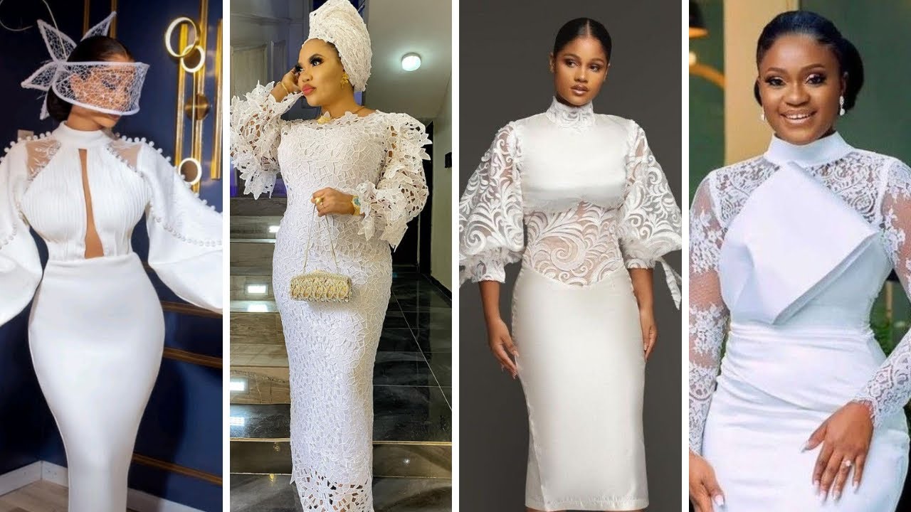 A line White lace wedding dress, engagement dress, civil wedding gown b -  Afrikrea