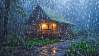 HEAVY RAIN on tin Roof in Foggy Forest at Night - Sound of Rain and Thunderstorms