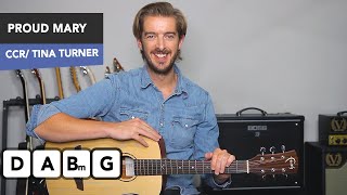 Video thumbnail of "Proud Mary Guitar Lesson Tutorial Tina Turner/ CCR - Easy guitar songs Andy Guitar"