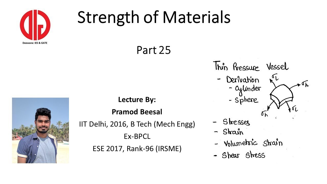 SoM 25 | Thin pressure vessels | hoop and longitudinal stress and ...
