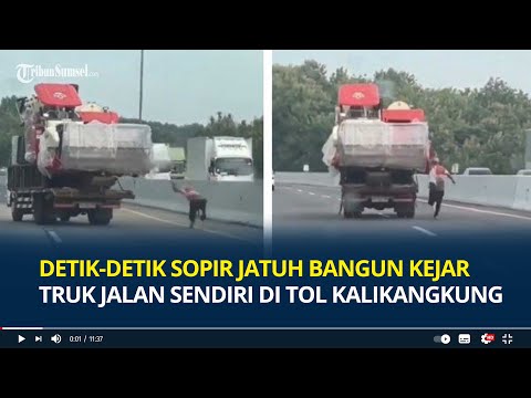 Detik-detik Sopir Jatuh Bangun Kejar Truk Jalan Sendiri di Tol Kalikangkung Semarang