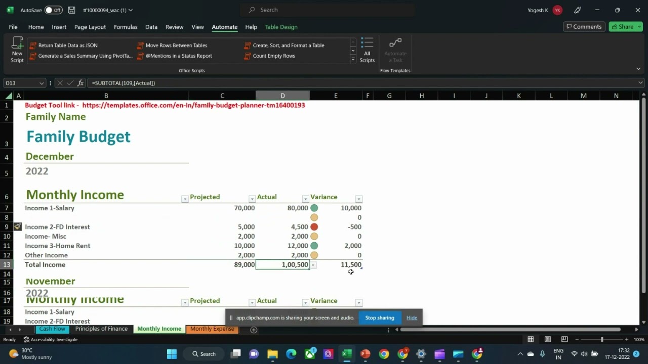 Budget Creation  Microsoft Family Budget planner Tool
