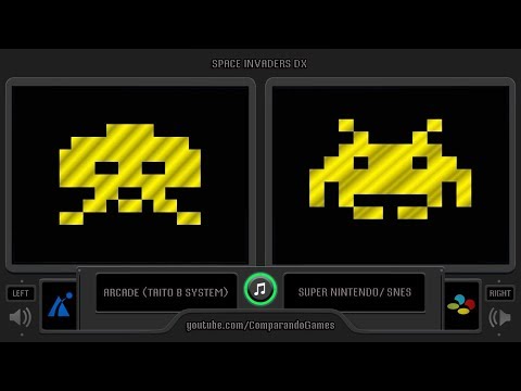 Space Invaders DX (Arcade vs SNES) Side by Side Comparison