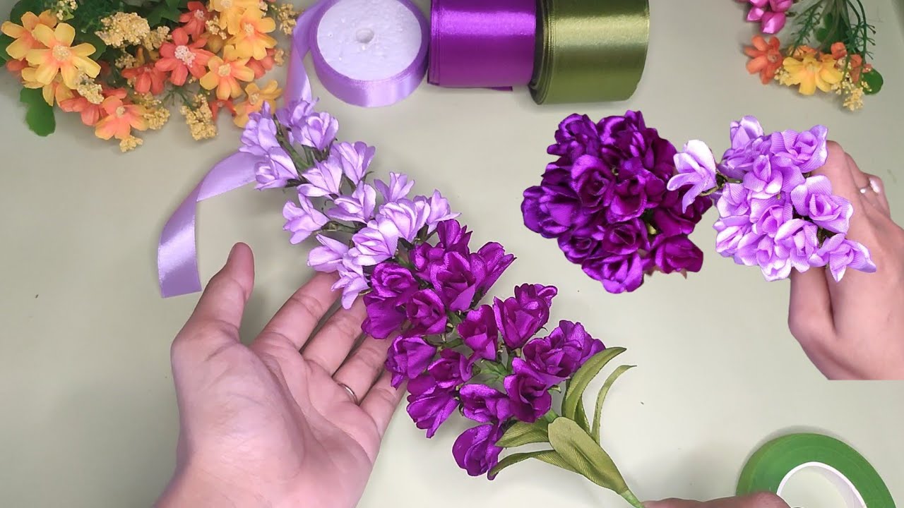 DIY| cara membuat buket bunga dari pita satin | flower Bouquet #satinribbonflowers