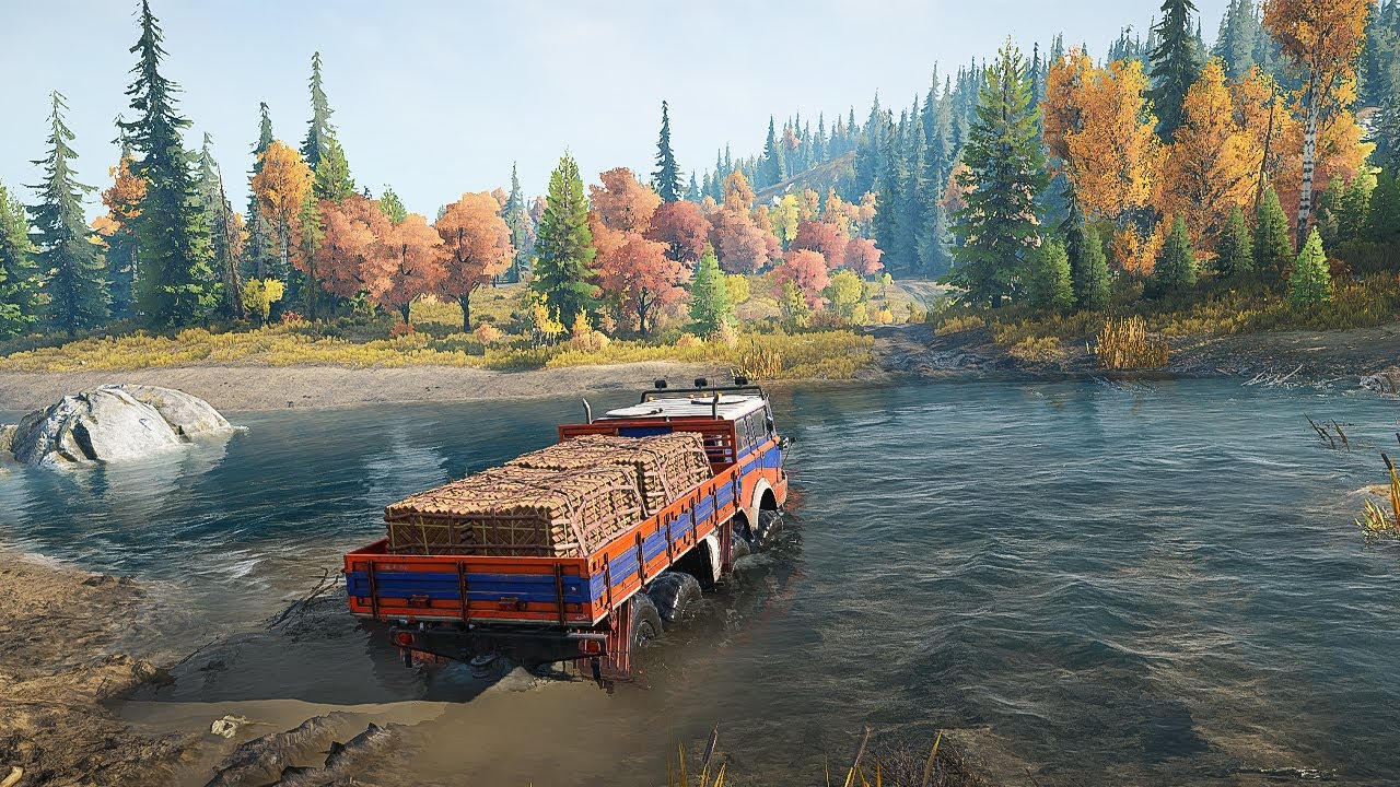 Dangerous Rivers in Extreme OffRoad Driving Simulation Game Spintires SnowRunner Tatra T813