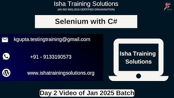 Selenium with C# Day 2 Video On 10th January 2025. pls WhatsApp/ call on +91-9133190573 to enroll.