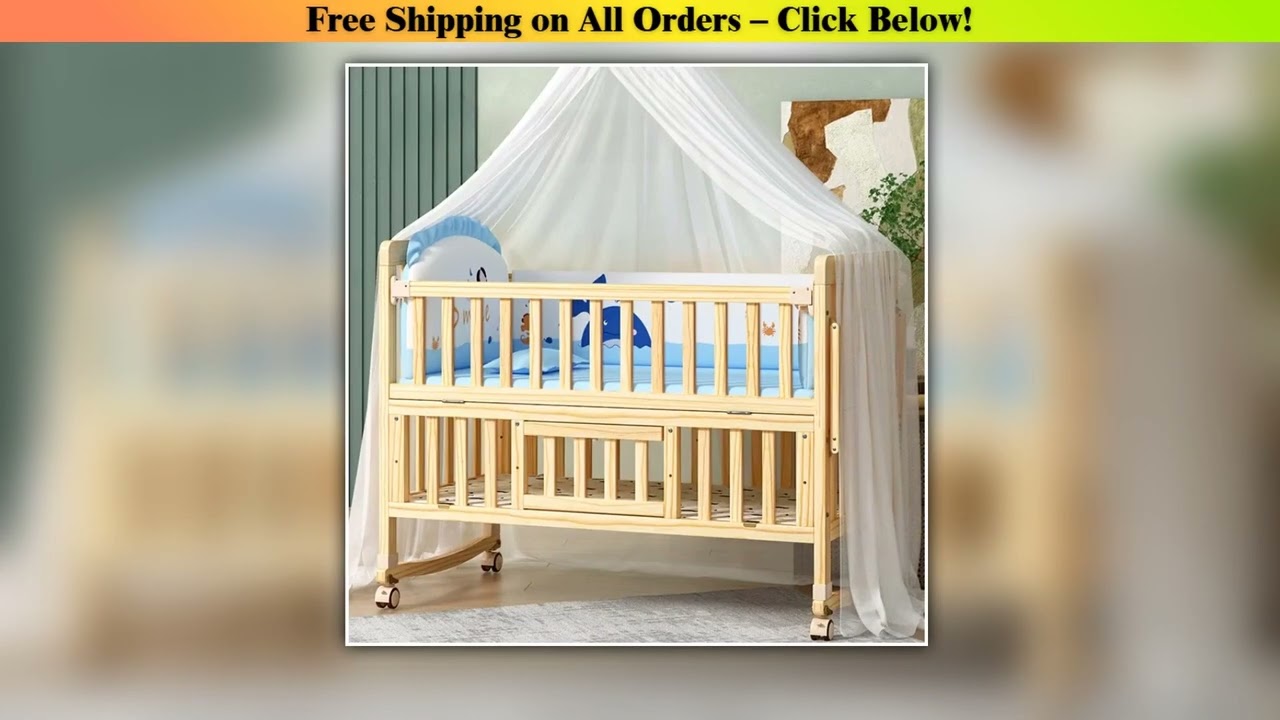Solid wood multifunctional newborn children's bed Splicable environmentally Movable baby cradle