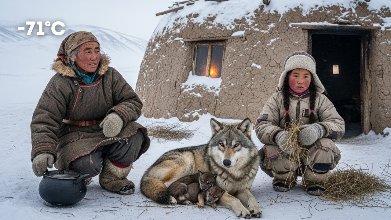 –74°C Blizzard Survival: Mountain Woman, Daughter & Their Wolf Family Brave the Frozen Storm