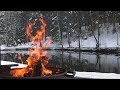 Campfire 4K Winter Forest River Relaxation