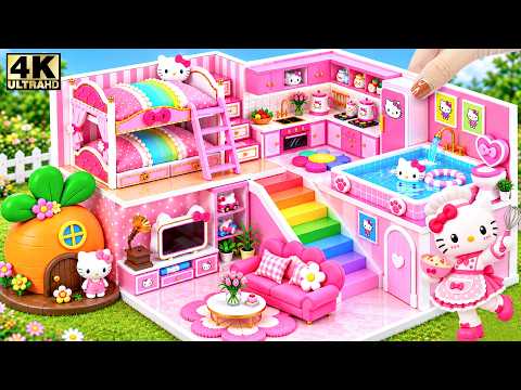 💗🛁 Build Cutest Hello Kitty House with Rainbow Stair, Bunk Bed & Mini Pool ❤️ DIY Miniature House