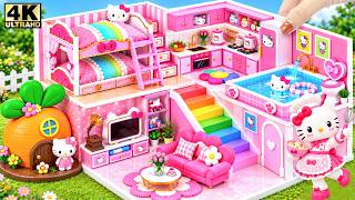 💗🛁 Build Cutest Hello Kitty House with Rainbow Stair, Bunk Bed & Mini Pool ❤️ DIY Miniature House